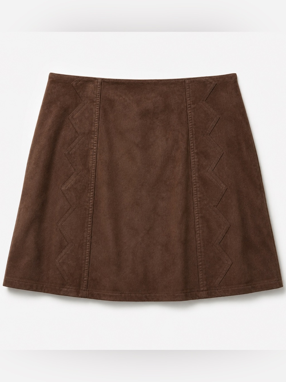 BCNU Faux Suede Brown Mini Skirt Western Stitch Detail A-Line
